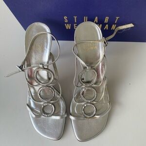 Stuart Weitzman Silver Women's Sandals Size-7.5 PREOWNED